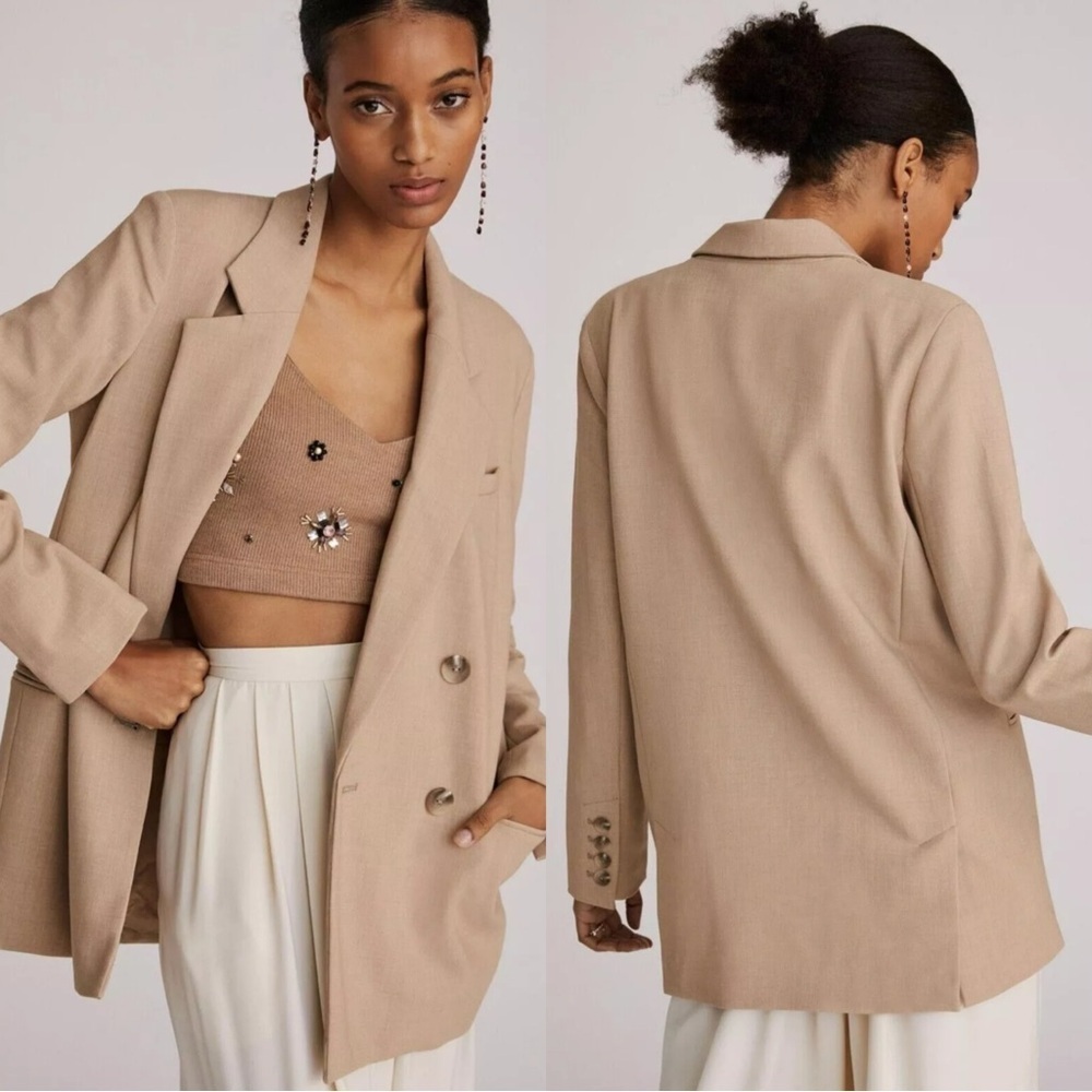 Maeve by Anthropologie Double Breasted Blazer Jacket Minimalist in Beige Size 2